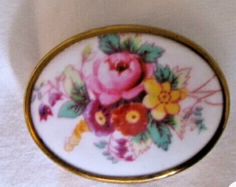 Vintage Royal Worcester Bone<br/>China #51 L Mark Brooch Floral