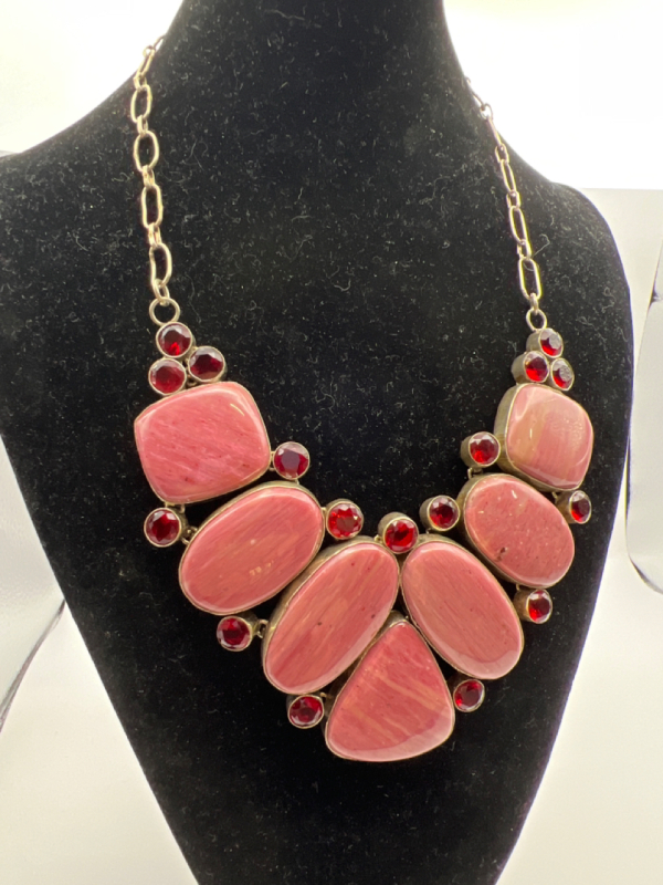 Salmon pink Garnet Rhinestine Statement Necklace