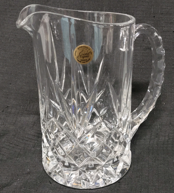 Vintage Cristal D'Arques France Lead Crystal Water Pitcher . Measures 11 3/4" Tall . No chips or cracks