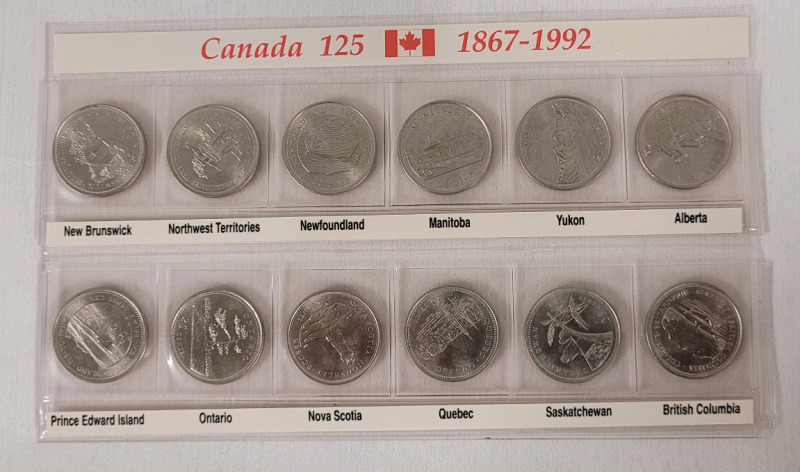 1992 (1867-) Canadian Canada 125 Provincial Quarter Set , 12 Coins