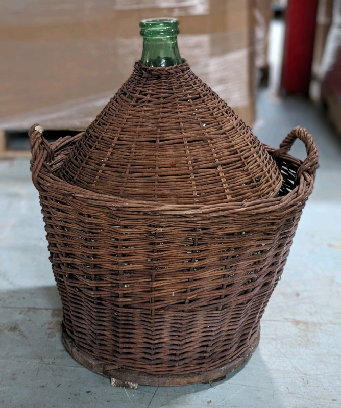 Large Country Wicker Demijohn Glass Bottle 26" Tall x 21" Wide