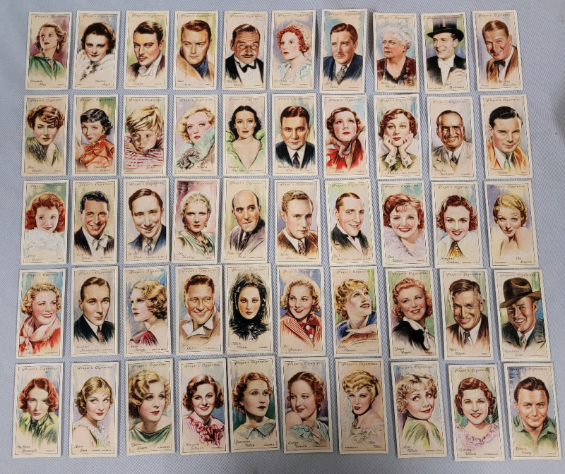 Vintage 1934 John Player & Sons Tobacco " Film Stars : 2nd Series " Cigarette Cards , Complete Set of 50