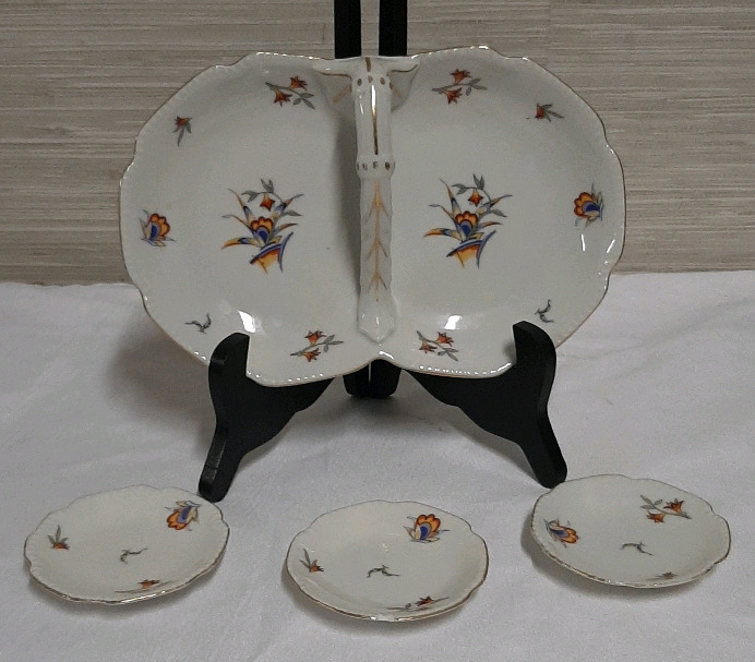 Vintage Handled Serving Dish and 3 Butter Pats