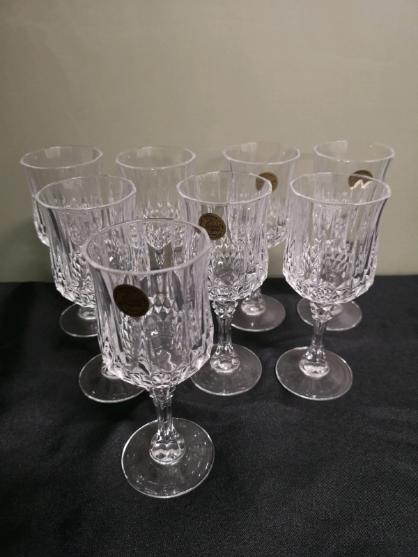 8 Vintage Crystal Glasses - Made in France 6.5" Tall