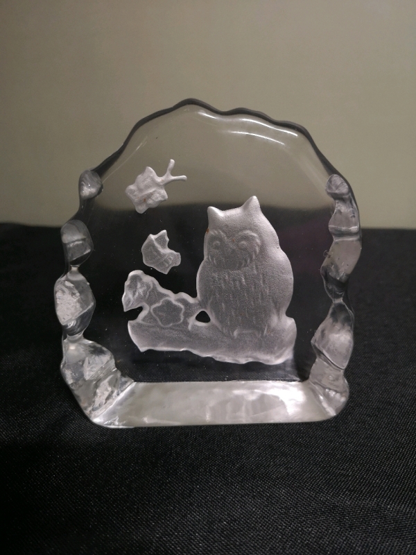 Vintage Crystal Paper Weight - Owl 4" Tall