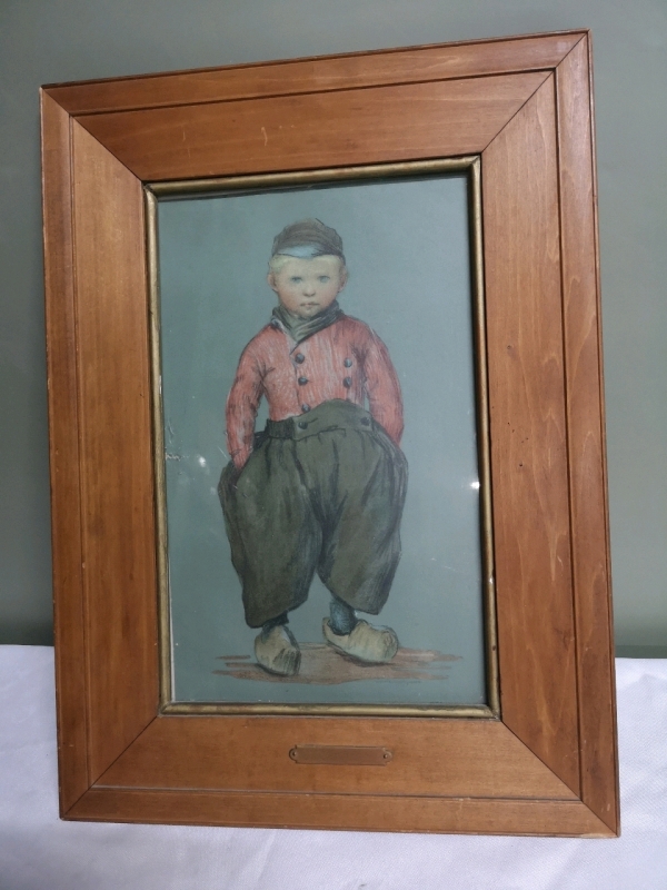 Vintage Framed Print Boy in Wooden Shoes