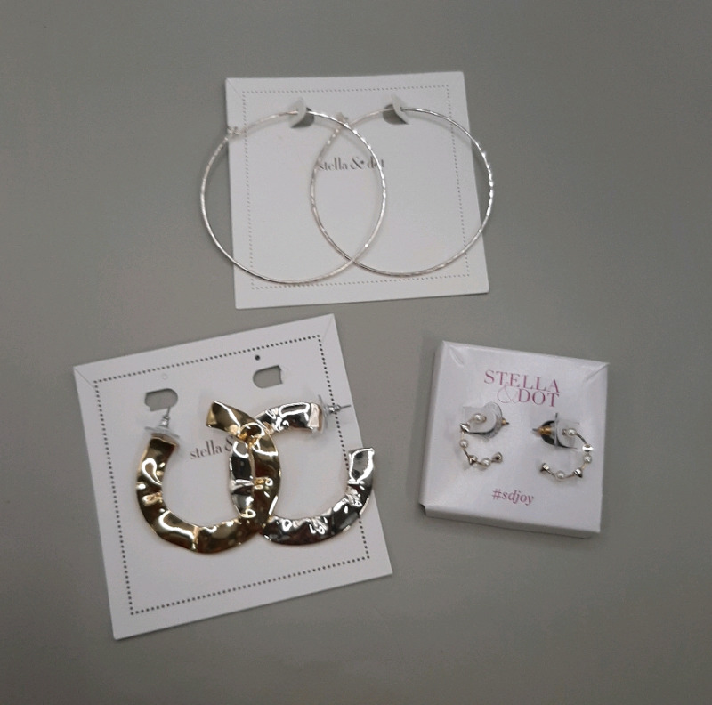 New Stella & Dot 2.5" Silvertone Hoops, Gold & Silvertone Hoops, Pearl Goldtone & Silvertone Hoops