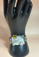 Vintage AF Signed Sterling Silver 925 Pearl Citrine Toggle Bracelet.