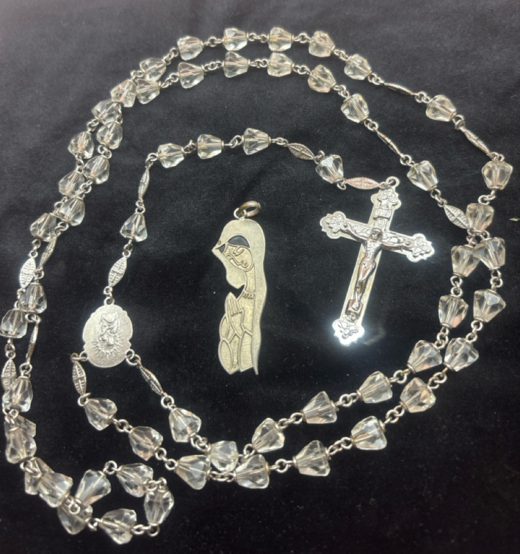 Made in Spain Praying signed Pendant Crucifix with Faceted Beads