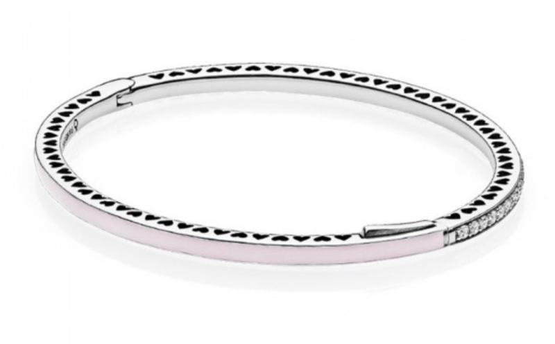 PANDORA Sterling Radiant Hearts Light Pink Enamel Hinge Bracelet