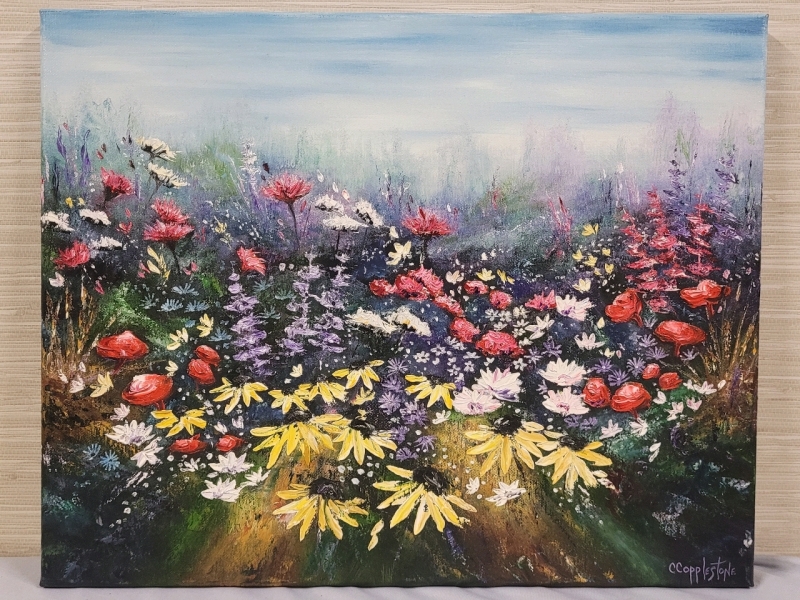 " Field of Flowers " by Connie Copperstone Oil on Canvas , measures 16"&times;20"