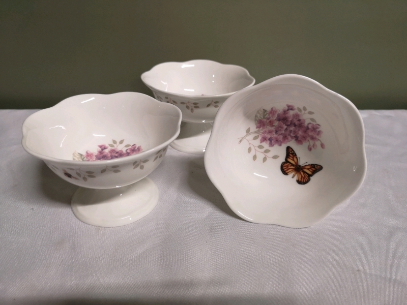 3 Lenox Footed Candy Dishes - Butterfly Meadow Pattern 3" tall