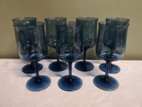 7 Vintage Blue Wine Glasses 6.25" Tall