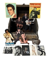 Vintage ELVIS PRESLEY Magnets, Wood Aloha Hawaii Wood Cut-Out & Collectable Tin in Keepsake Box 9" x 6.5" x 5.5"