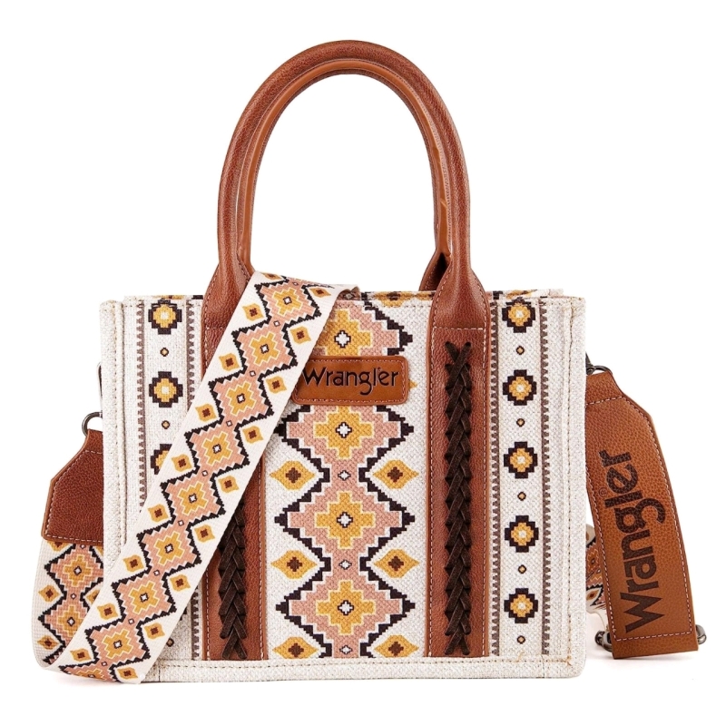 New Wrangler Southwestern Print Small Canvas Tote/Crossbody (Coffee) WG2202- 8120SCF 10.5" x 5" x 8.5" w 46" Strap