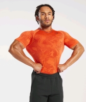 New Size Med GYMSHARK Geo Seamless T-Shirt | Ignite Orange / Zesty Red