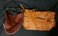 2 Purse Handbags Mouflone 12"x6" And Unknown Caramel Colored Bag 17"x11" approx Sizes Pre Owned Clean