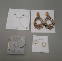 New Stella & Dot 2.5" Silvertone Earrings, Mixed Stone Earrings, Goldtone & Silvertone Earrings and Pair of .50" Hoops with Clear Stones