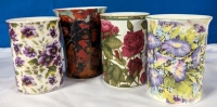 4 Bone China Mugs with nature Patterns. Tallest Stands 4.5". No Chips Cracks or Crazing Present.