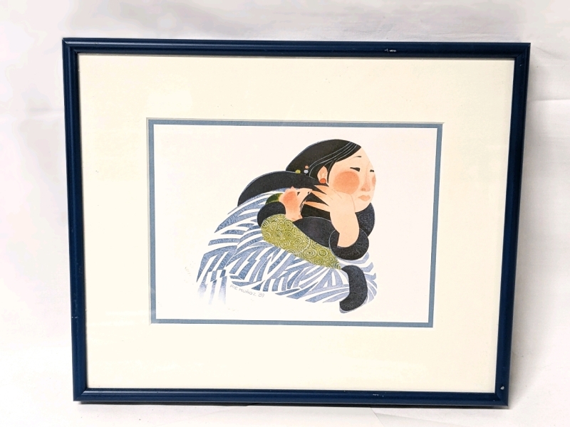 Vintage Rie Munoz "The Embrace" 1989 Framed & Matted Print 11.25" x 9.25"