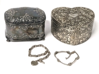 Vintage Wilcox Silver Plate Trinket Box & Silver Tone Heart-Shaped Keepsake Box Made in Japan w 2 Sterling Silver 925 Bracelets +6.5" - 7" Long