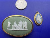 Wedgewood England Signed green Brooch + Demure blue Pendant - 6