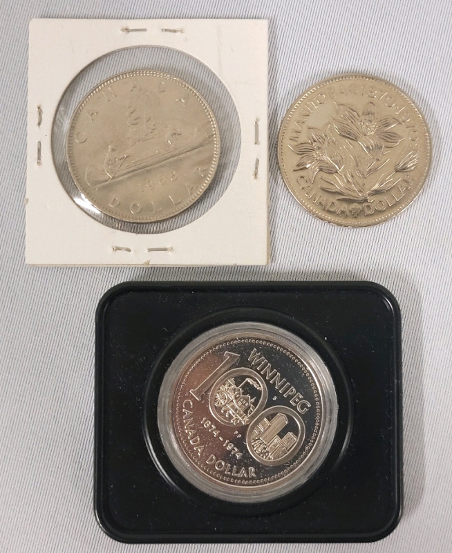 1968 , 1970 & 1974 Canadian One Dollar Coins , All Three (3) Appear Uncirculated