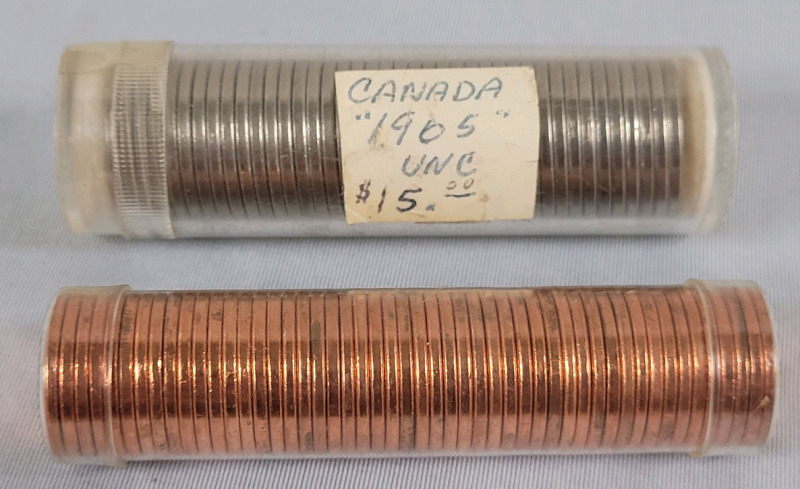 1962 Canadian Penny Roll & 1965 Canadian Nickel Roll . Both Rolls Uncirculated