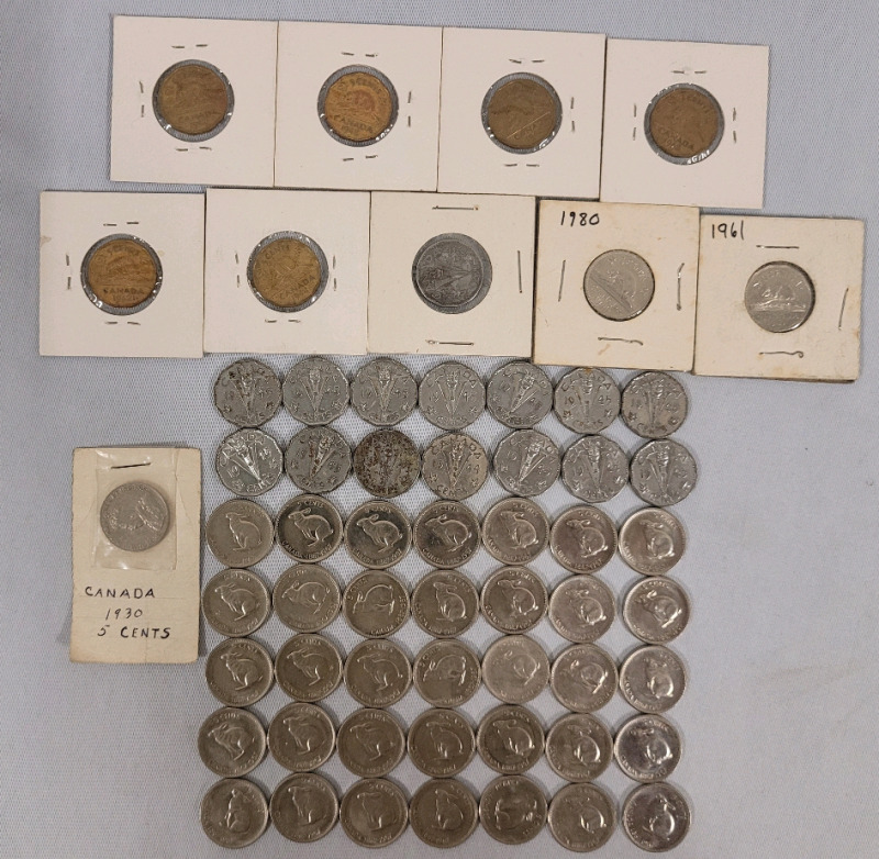 1930 - 1980 Canadian Nickels , 59 Nickels Various Condition