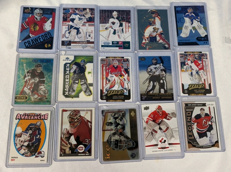 15 NHL Hockey Goalie Cards. Vintage to Newer. Upper Deck, Topps and More.