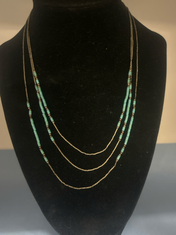 Vintage Liquid Silver Turquoise 3 Strand Necklace