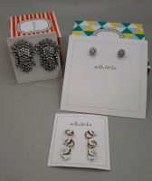 New Stella & Dot Costume Jewellery Pair of 1.5" Clear Stone Clip On Drop Earrings Clear Stone Studs & 3 pair of .25" rings