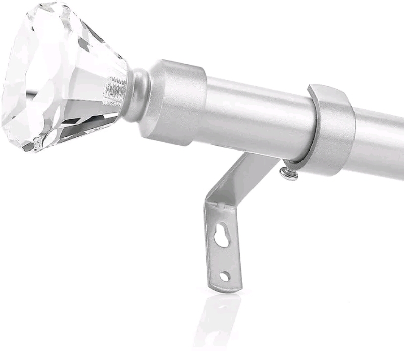 New - Decorative Brushed Nickel Drapery Rod w/Clear Diamond Designed Finials . 3/4" &times; 84" -120"
