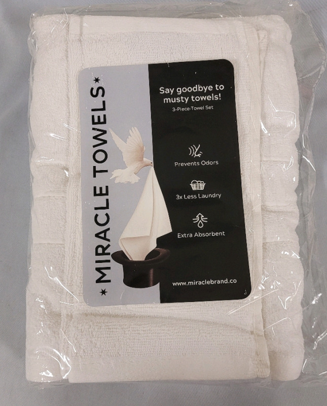 New - Miracle Towels White 3pc Towel Set