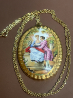 Vintage Porcelain England Courting Couple Necklace HEALACRAFT
