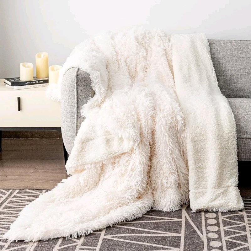 New Faux Fur Throw 50x60" Soft Fuzzy Sherpa Throw - Cream