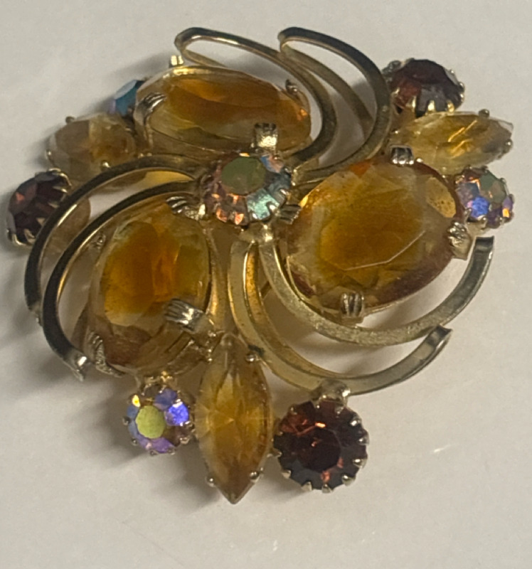 Beautiful Givre Glass with AB rhinestone Brooch
