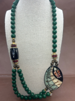Beautiful Statement Green Bead Inlay Art Glass Necklace