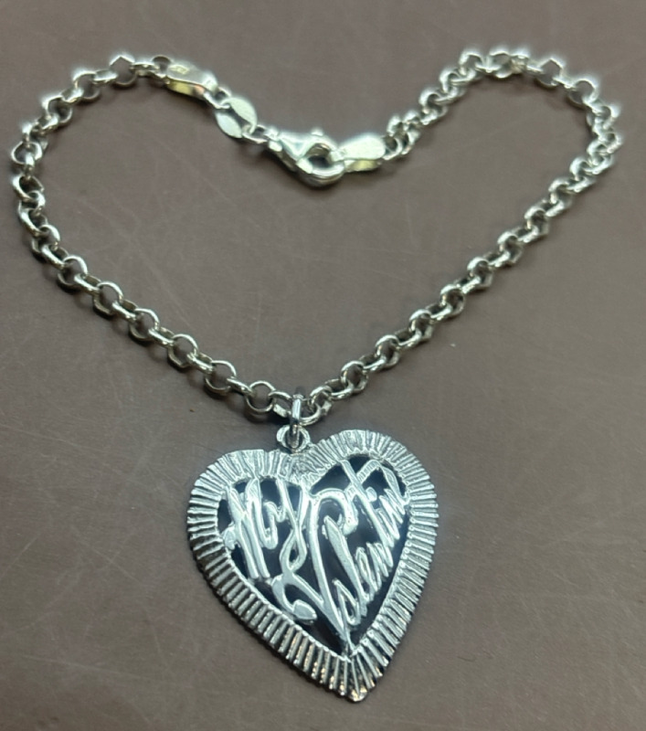 925 Sterling Siver Bracelet Sterling Open Cut Large Heart Charm