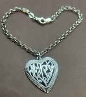925 Sterling Siver Bracelet Sterling Open Cut Large Heart Charm