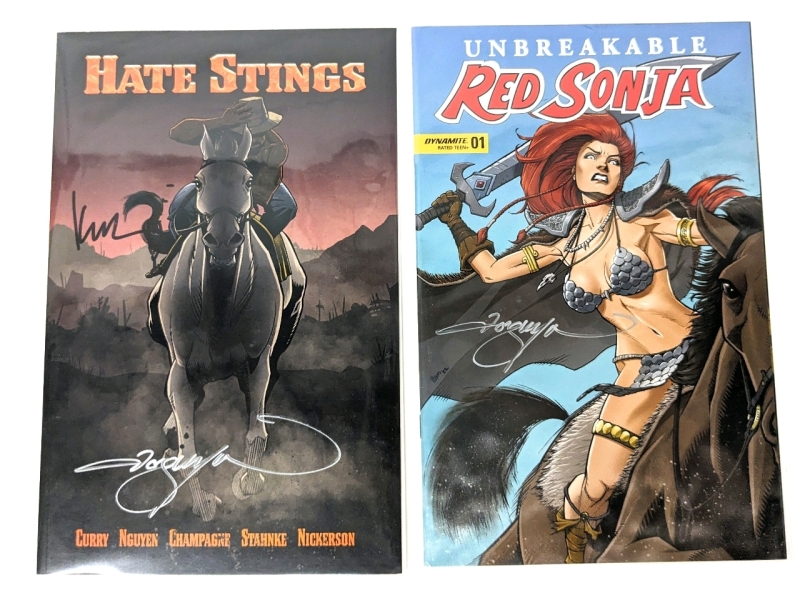SIGNED 2x : Hate Stings & SIGNED Unbreakable Red Sonja Dynamite 01