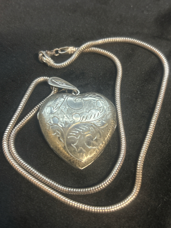 925 Sterling Substantial Snake Chain Etched Sterling Locket