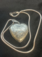 925 Sterling Substantial Snake Chain Etched Sterling Locket