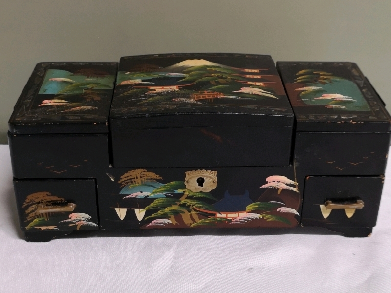 Vintage Music Jewelry Box - Working- 10.75"Lx4.75"Wx4.5"H