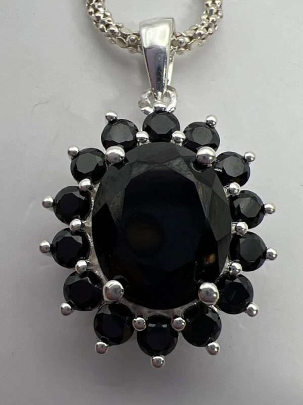 925 Sterling Halo Black Spinel Pendant + Chain