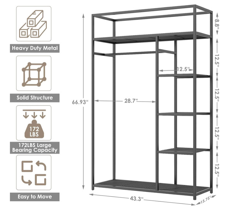 New Jeroal Metal Closet Heavy Duty Clothes Rack