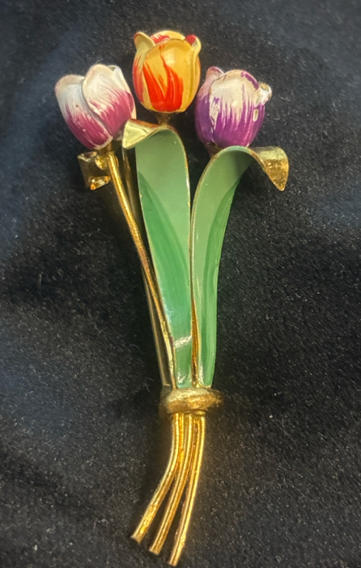 Vintage Hand Painted Tulip Brooch