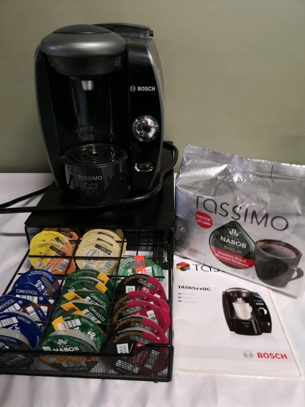 Bosch Tassimo Coffee Machine with Coffee Pod Holder + Pods (expired)