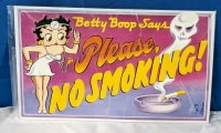 Vintage Betty Boop Tin No Smoking Sign. 13.5" by 8.5"