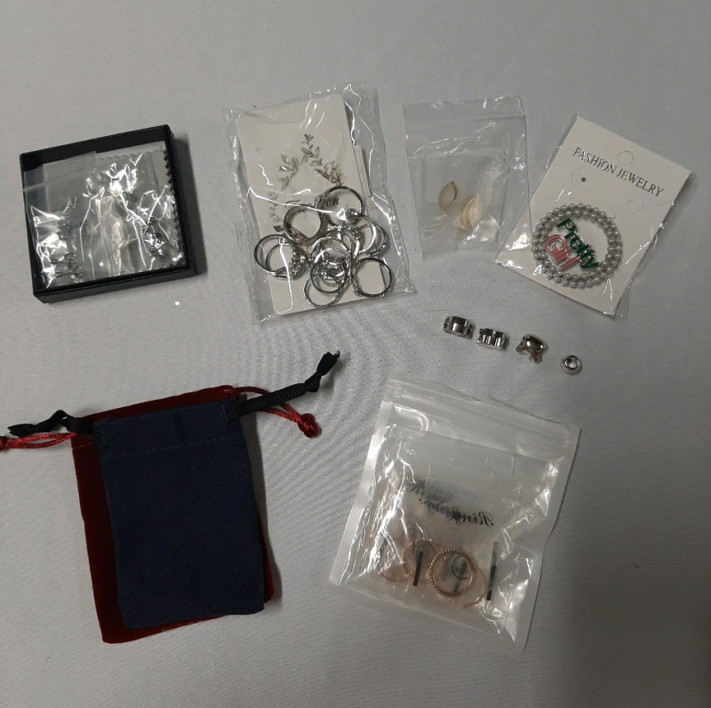 New A Selection of Costume Jewellery Rings, Hello Kitty Charms Studs in Two Sizes with Clear Stones